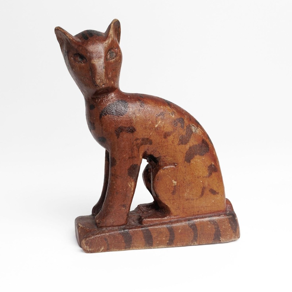 Vintage Wooden Cat Figurine Handmade Jamaican Folk Art